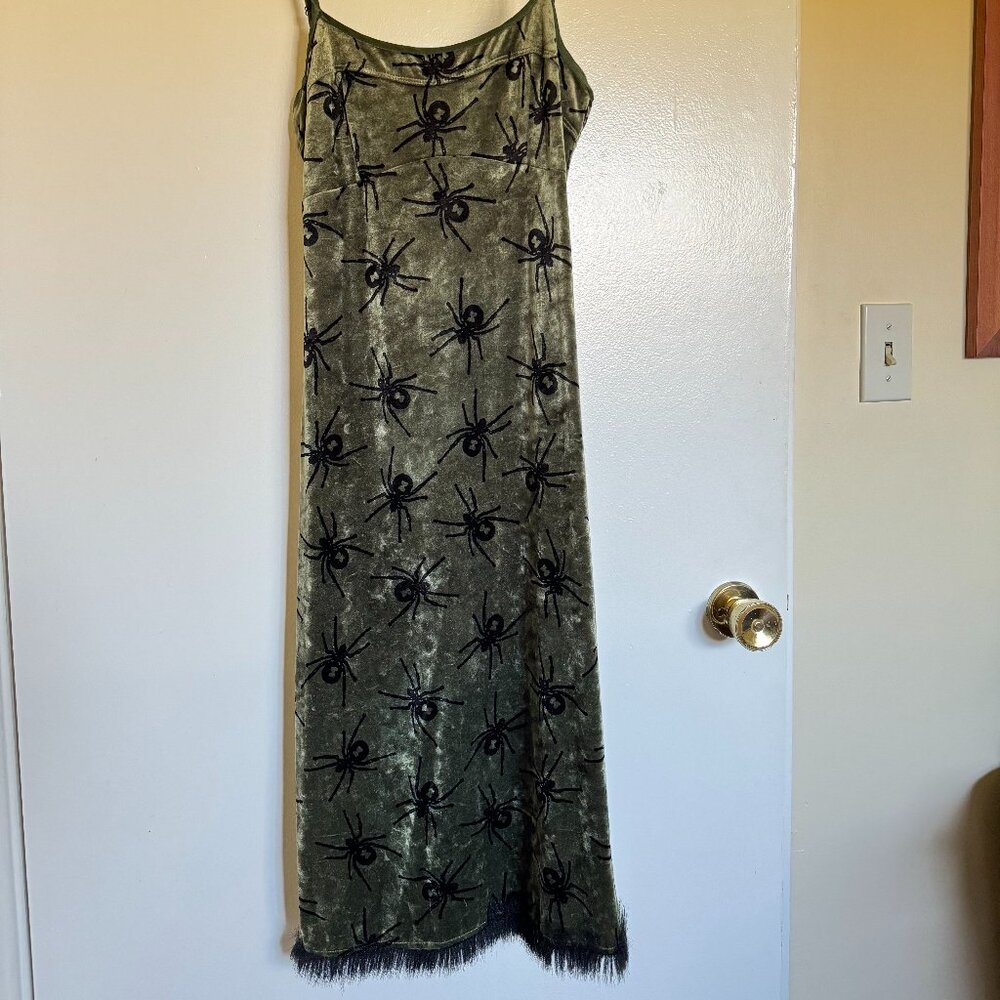 Vintage Y2K Betsey Johnson Rare Green Velvet Spider Dress